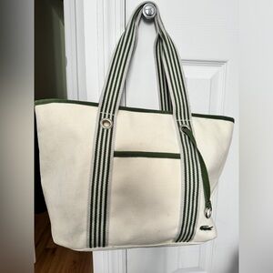 Lacoste ivory and green canvas tote bag with pouch